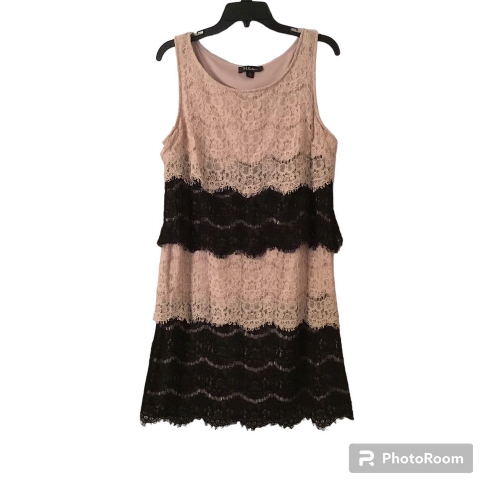 S L Fashions Tiered Lace Shift Dress Size 14